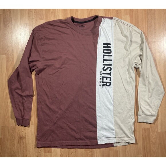 Hollister Red/Cream Tee Shirt (Men's Size XL) • Oversized • Long Sleeved • EUC - Picture 1 of 4